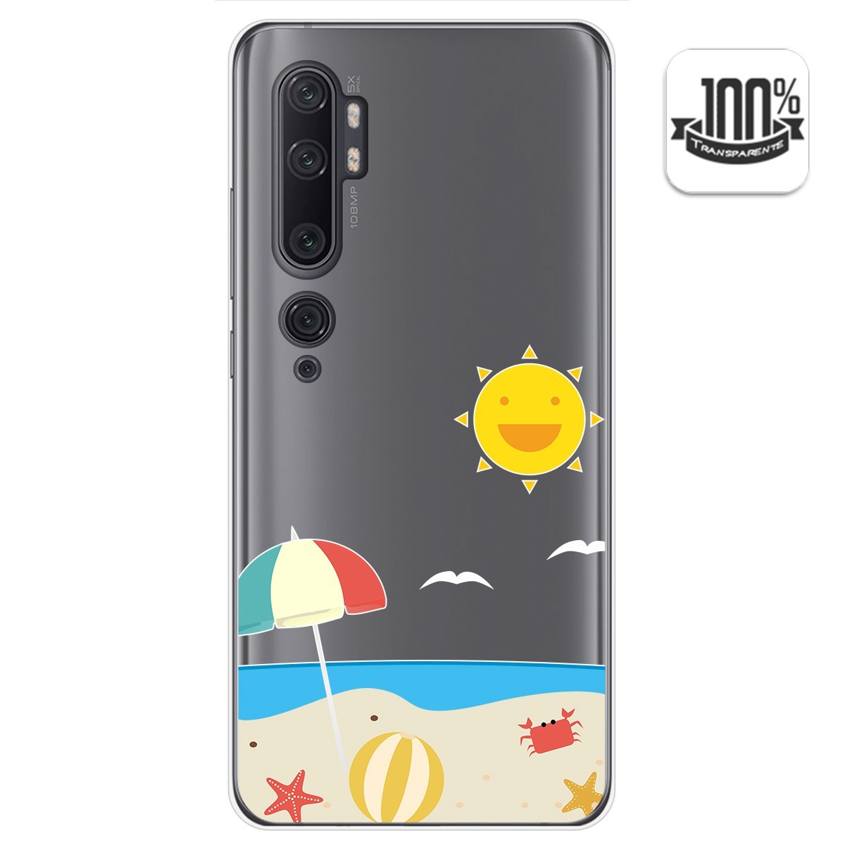 Funda Gel Transparente para Xiaomi Mi Note 10 diseño Playa Dibujos