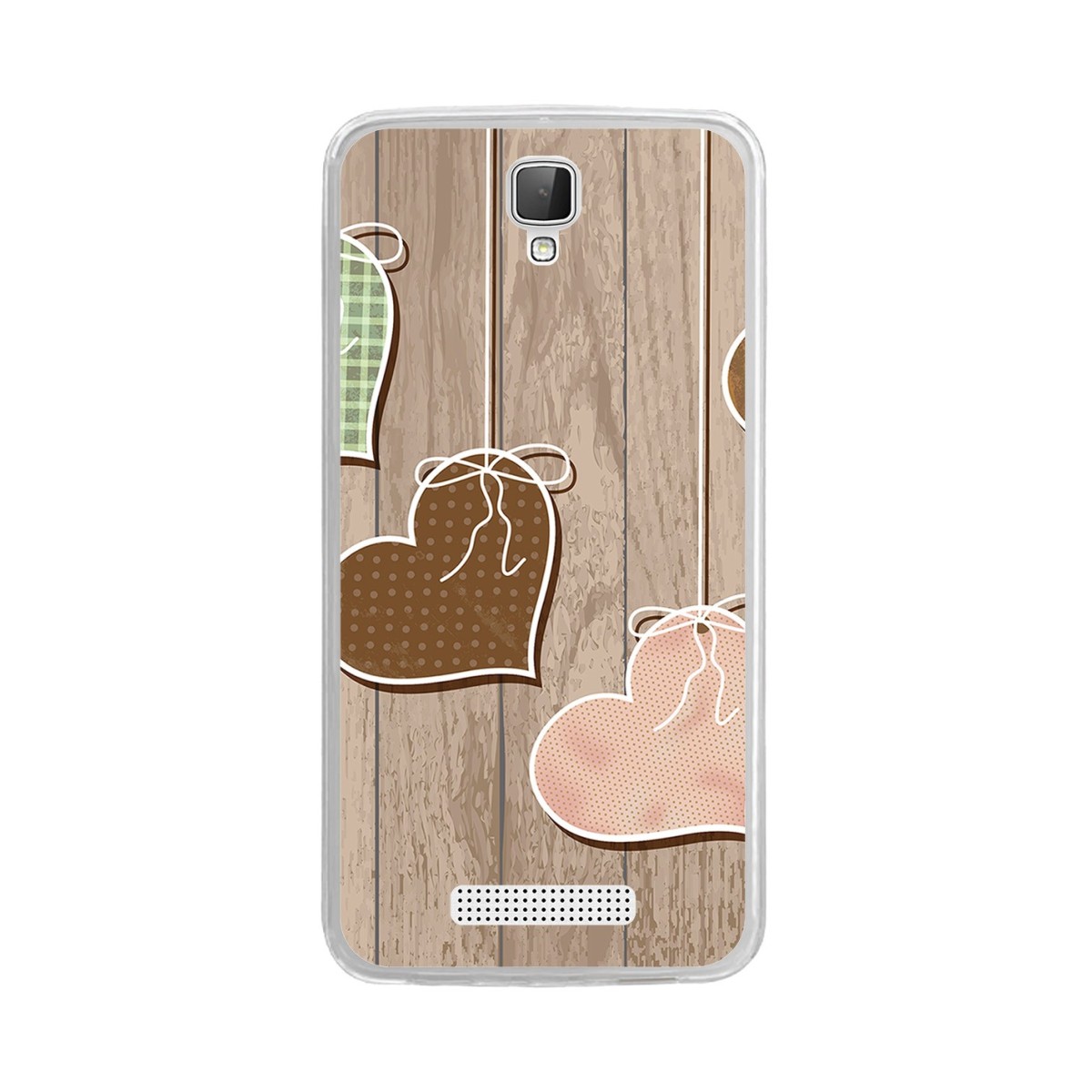 Funda Gel Tpu para Zte Blade L5 / L5 Plus Diseño Corazones Madera Dibujos