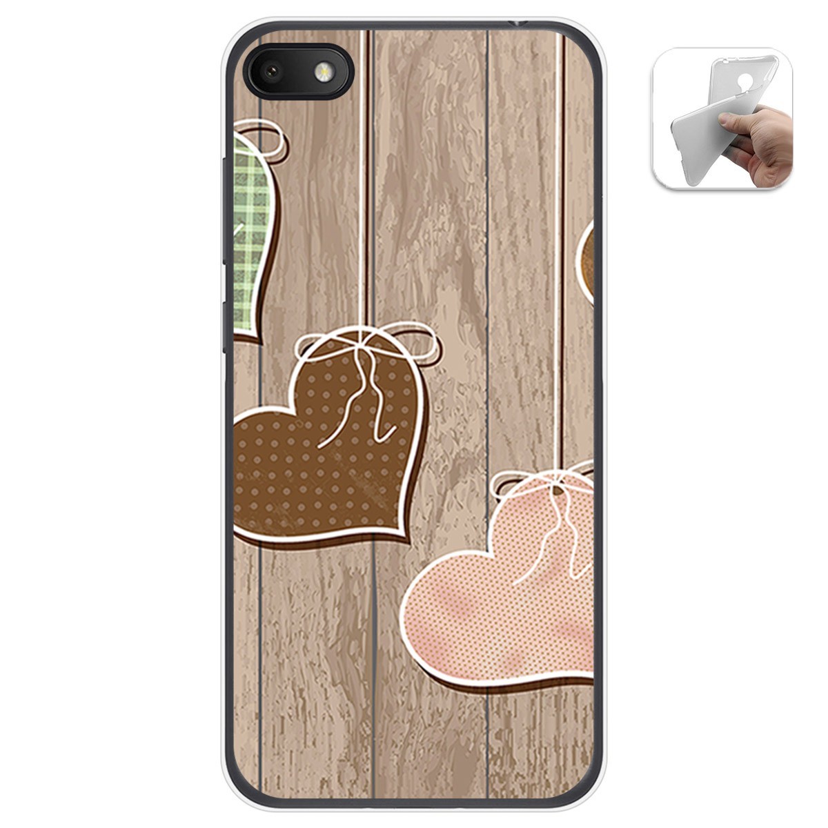 Funda Gel Tpu para Alcatel 1V 2019 diseño Corazones Madera Dibujos