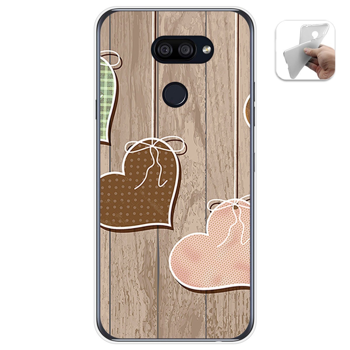 Funda Gel Tpu para Lg K40S diseño Corazones Madera Dibujos