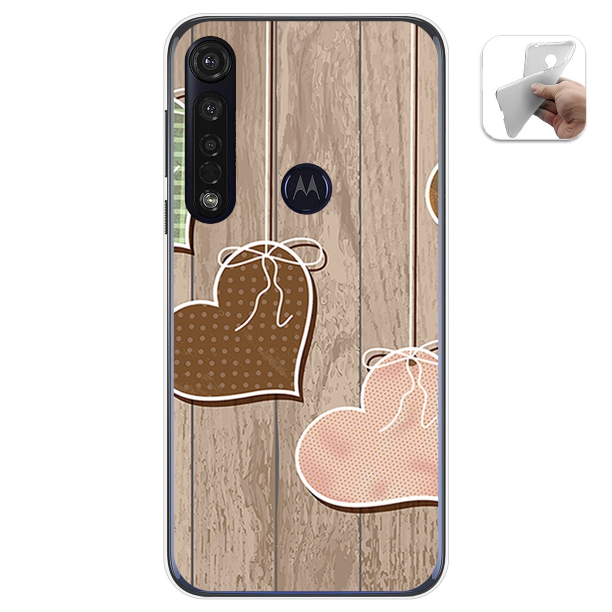 Funda Gel Tpu para Motorola Moto G8 Plus diseño Corazones Madera Dibujos