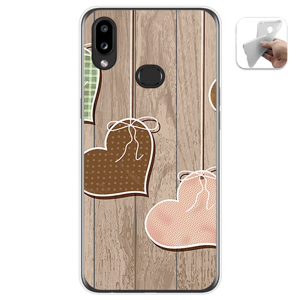 Funda Gel Tpu para Samsung Galaxy A10s diseño Corazones Madera Dibujos