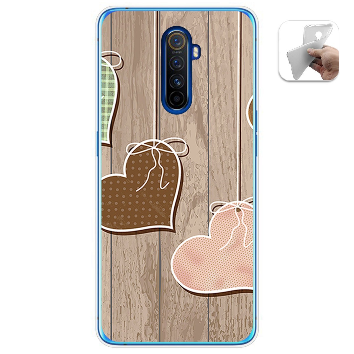 Funda Gel Tpu para Realme X2 Pro diseño Corazones Madera Dibujos