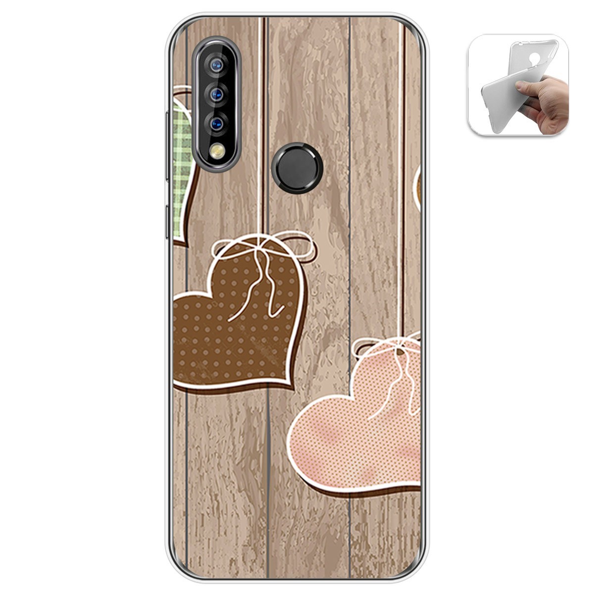 Funda Gel Tpu para Oukitel C17 Pro diseño Corazones Madera Dibujos