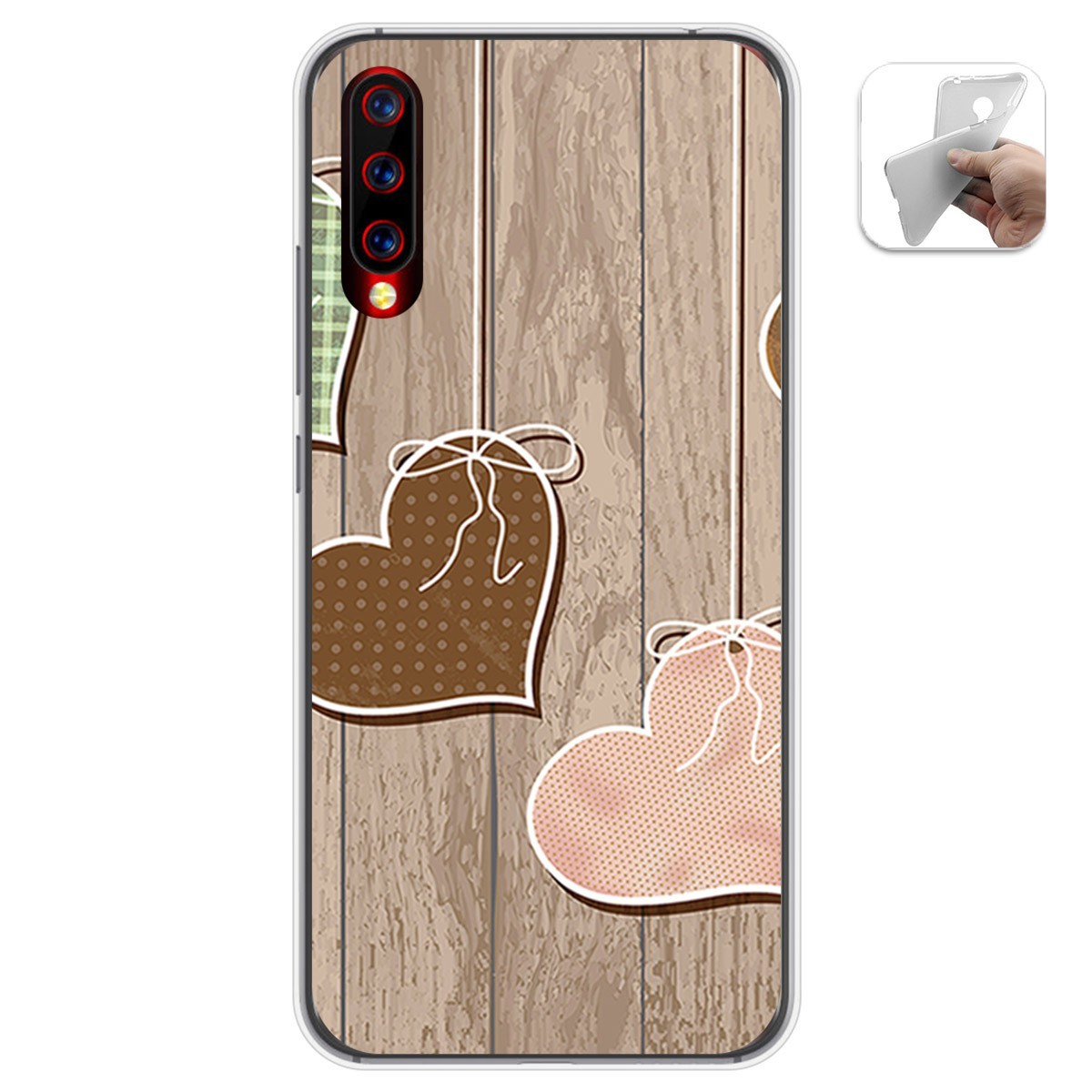 Funda Gel Tpu para Umidigi X diseño Corazones Madera Dibujos