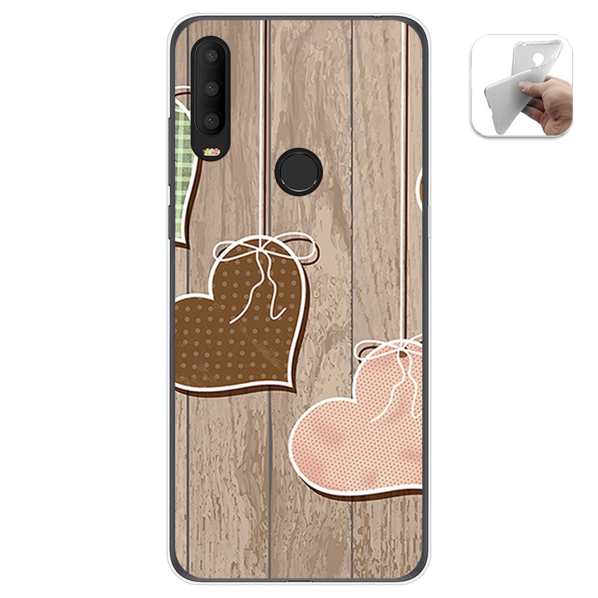 Funda Gel Tpu para Alcatel 3X 2020 diseño Corazones Madera Dibujos