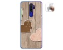 Funda Gel Tpu para Oppo A9 2020 diseño Corazones Madera Dibujos