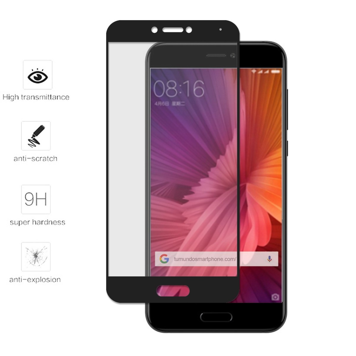 Protector Cristal Templado Frontal Completo Negro para Xiaomi Mi 5C Vidrio