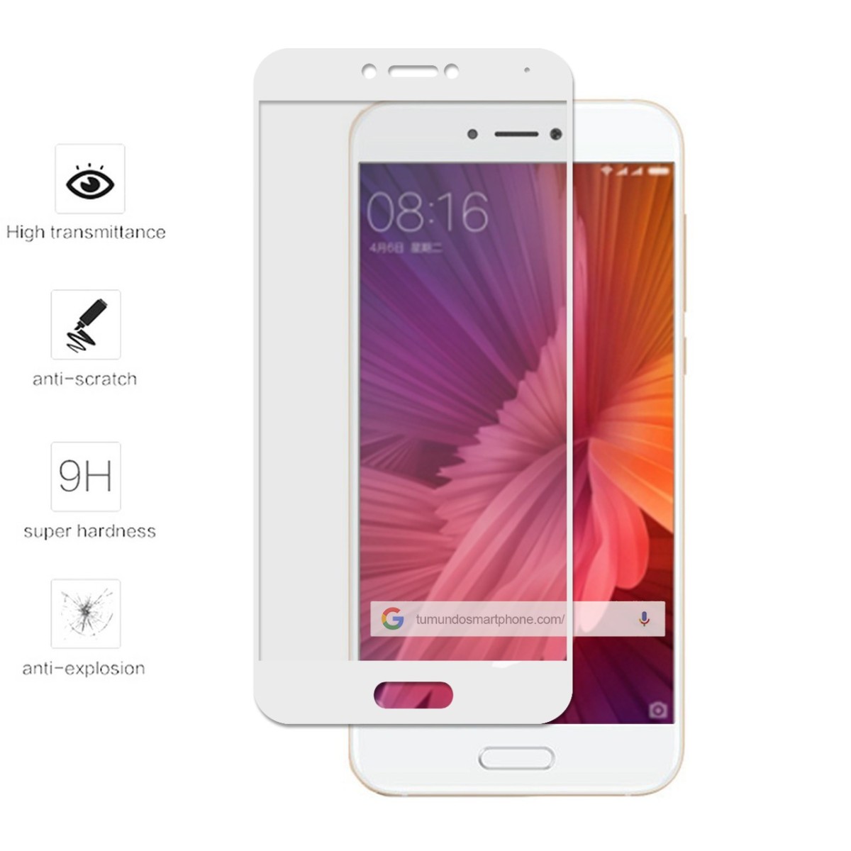 Protector Cristal Templado Frontal Completo Blanco para Xiaomi Mi 5C Vidrio