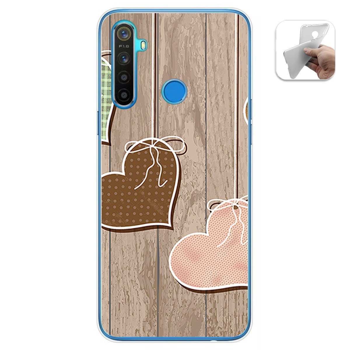 Funda Gel Tpu para Realme 5 / 5s / 5i / 6i diseño Corazones Madera Dibujos