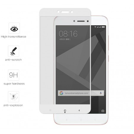 Protector Cristal Templado Frontal Completo Blanco para Xiaomi Redmi 4X Vidrio