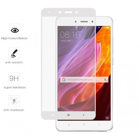 Protector Cristal Templado Frontal Completo Blanco para Xiaomi Redmi Note 4X / Note 4 Version Global Vidrio