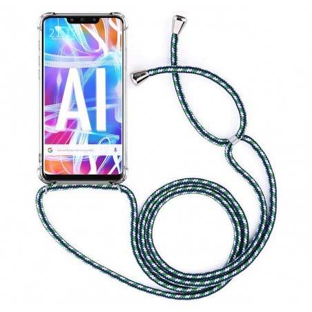 Funda Colgante Transparente para Huawei Mate 20 Lite con Cordon Verde-Blanco
