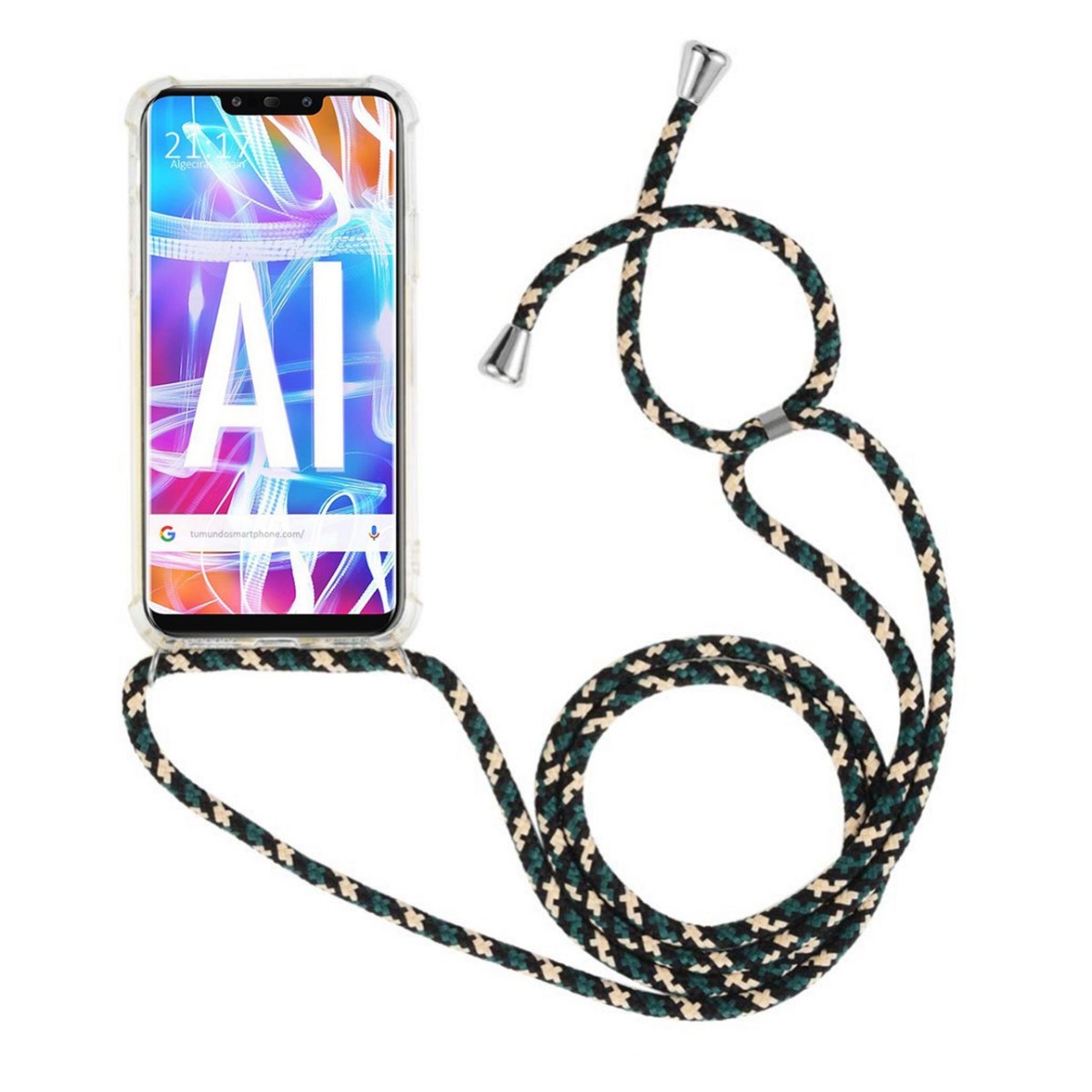 Funda Colgante Transparente para Huawei Mate 20 Lite con Cordon Verde-Dorado