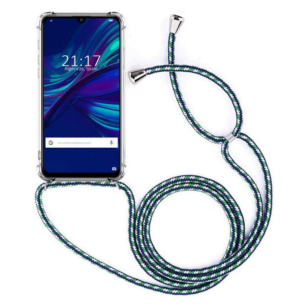 Funda Colgante Transparente para Huawei P Smart 2019 / Honor 10 Lite con Cordon Verde-Blanco