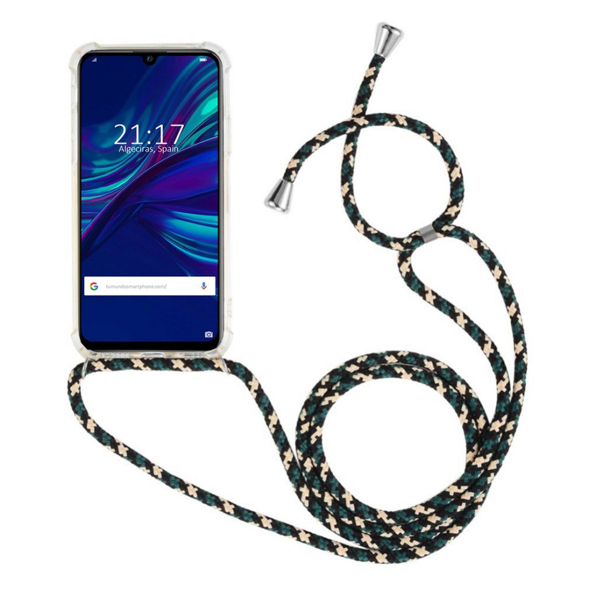 Funda Colgante Transparente para Huawei P Smart 2019 / Honor 10 Lite con Cordon Verde-Dorado