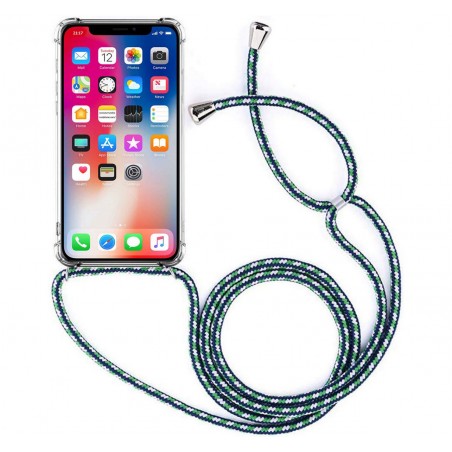 Funda Colgante Transparente para Iphone  X / Xs con Cordon Verde-Blanco