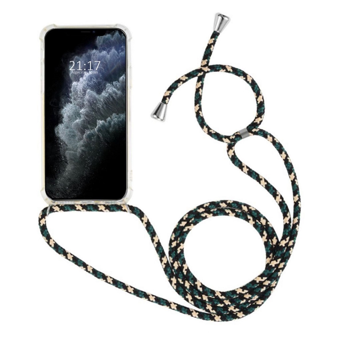 Funda Colgante Transparente para Iphone 11 Pro (5.8) con Cordon Verde-Dorado