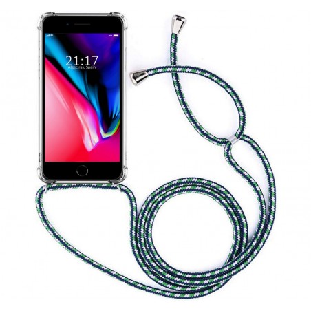 Funda Colgante Transparente para Iphone 7 Plus / 8 Plus con Cordon Verde-Blanco
