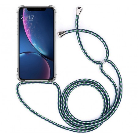 Funda Colgante Transparente para Iphone Xr con Cordon Verde-Blanco