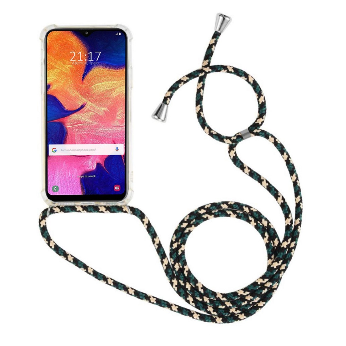 Funda Colgante Transparente para Samsung Galaxy A10 con Cordon Verde-Dorado