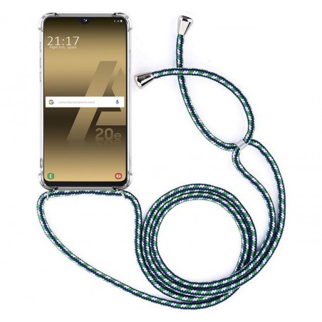 Funda Colgante Transparente para Samsung Galaxy A20e 5.8 con Cordon Verde-Blanco
