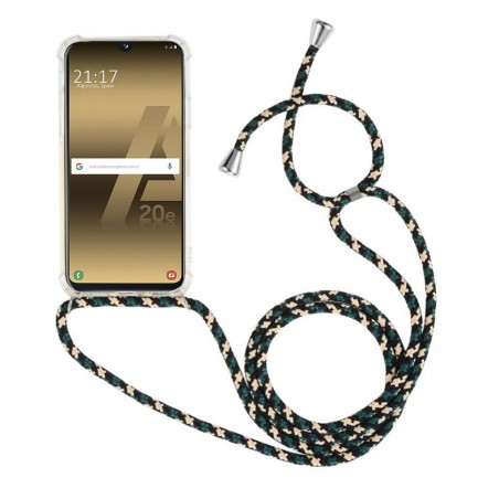 Funda Colgante Transparente para Samsung Galaxy A20e 5.8 con Cordon Verde-Dorado