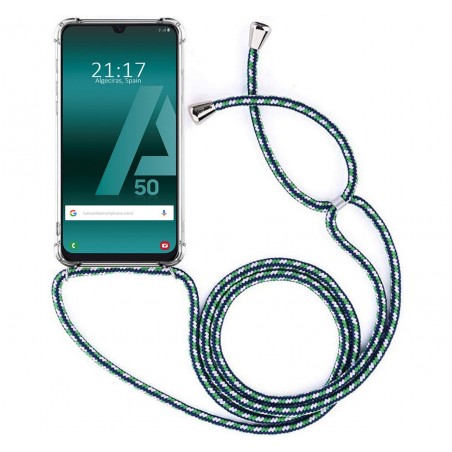 Funda Colgante Transparente para Samsung Galaxy A50  / A50s / A30s con Cordon Verde-Blanco