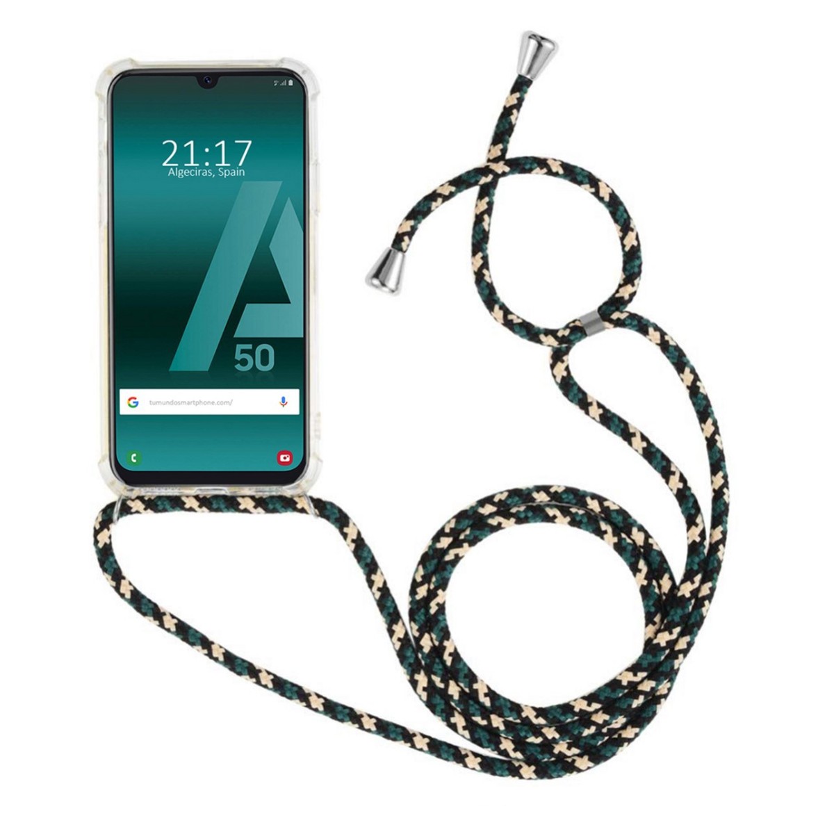 Funda Colgante Transparente para Samsung Galaxy A50  / A50s / A30s con Cordon Verde-Dorado