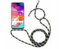 Funda Colgante Transparente para Samsung Galaxy A70 con Cordon Verde-Dorado