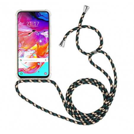 Funda Colgante Transparente para Samsung Galaxy A70 con Cordon Verde-Dorado