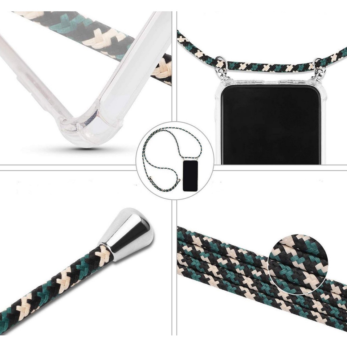 Funda Colgante Transparente para Samsung Galaxy A70 con Cordon Verde-Dorado