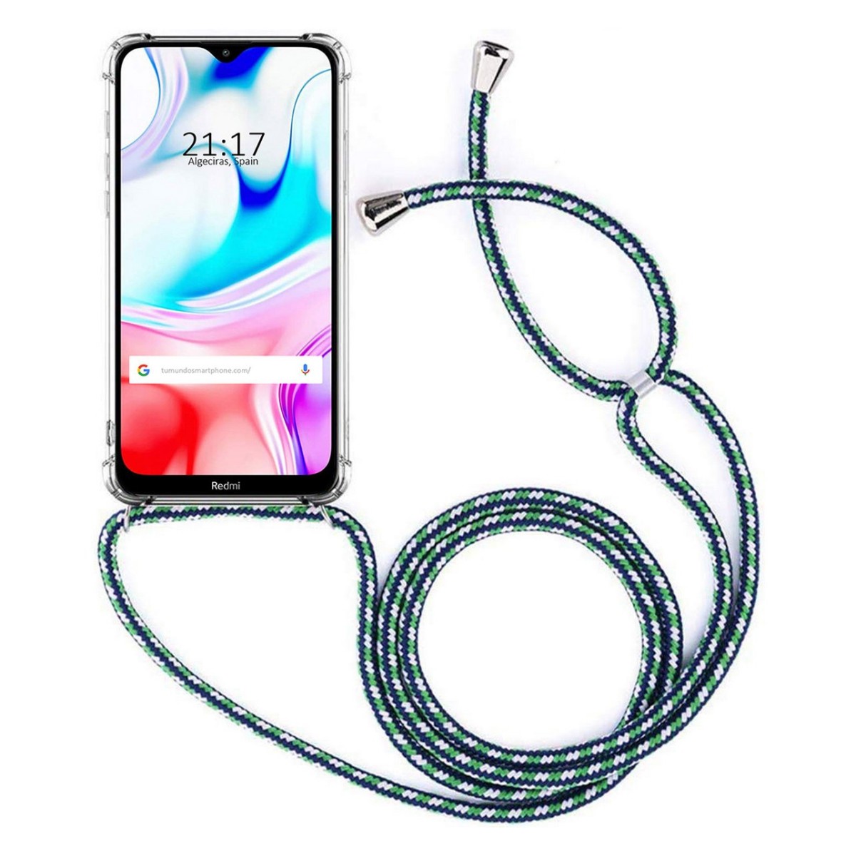 Funda Colgante Transparente para Xiaomi Redmi 8 / 8A con Cordon Verde-Blanco
