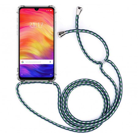 Funda Colgante Transparente para Xiaomi Redmi Note 7 con Cordon Verde-Blanco