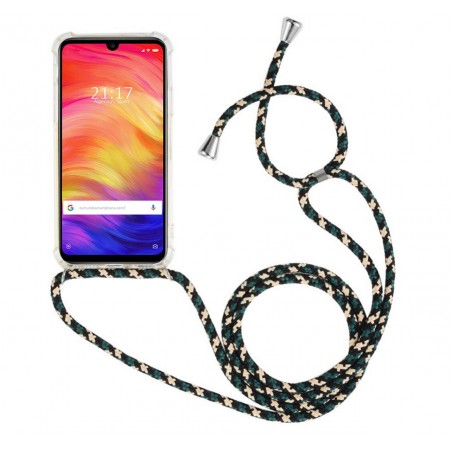 Funda Colgante Transparente para Xiaomi Redmi Note 7 con Cordon Verde-Dorado