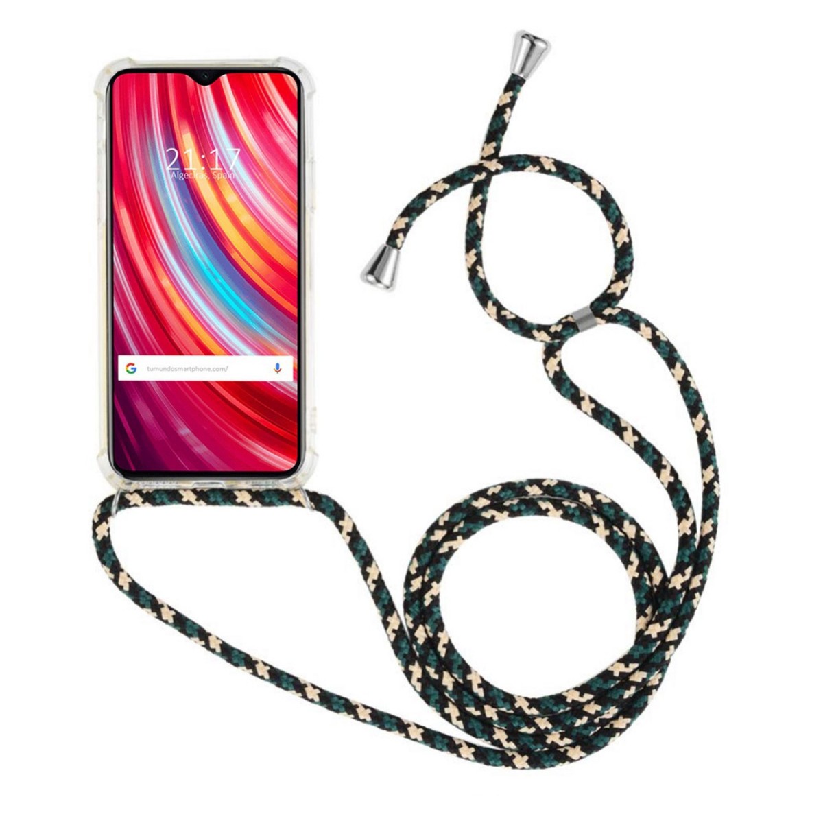 Funda Colgante Transparente para Xiaomi Redmi Note 8 Pro con Cordon Verde-Dorado