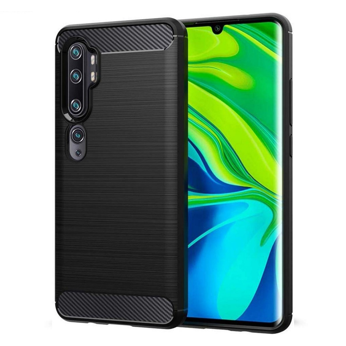 Funda Gel Tpu Tipo Carbon Negra para Xiaomi Mi Note 10