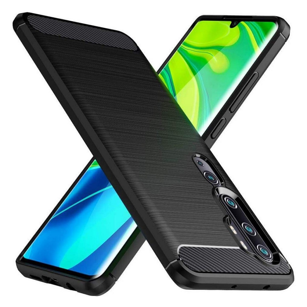 Funda Gel Tpu Tipo Carbon Negra para Xiaomi Mi Note 10