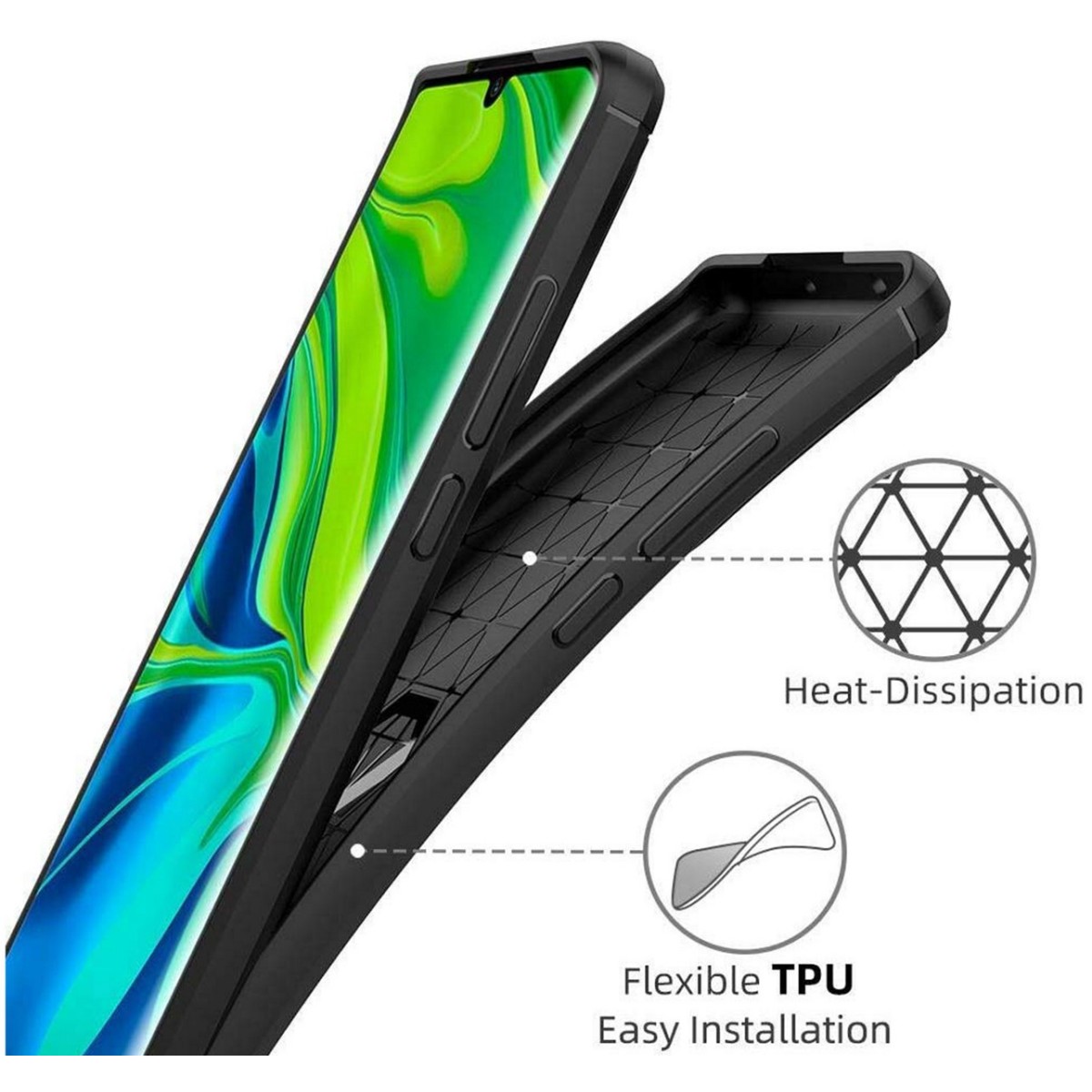 Funda Gel Tpu Tipo Carbon Negra para Xiaomi Mi Note 10