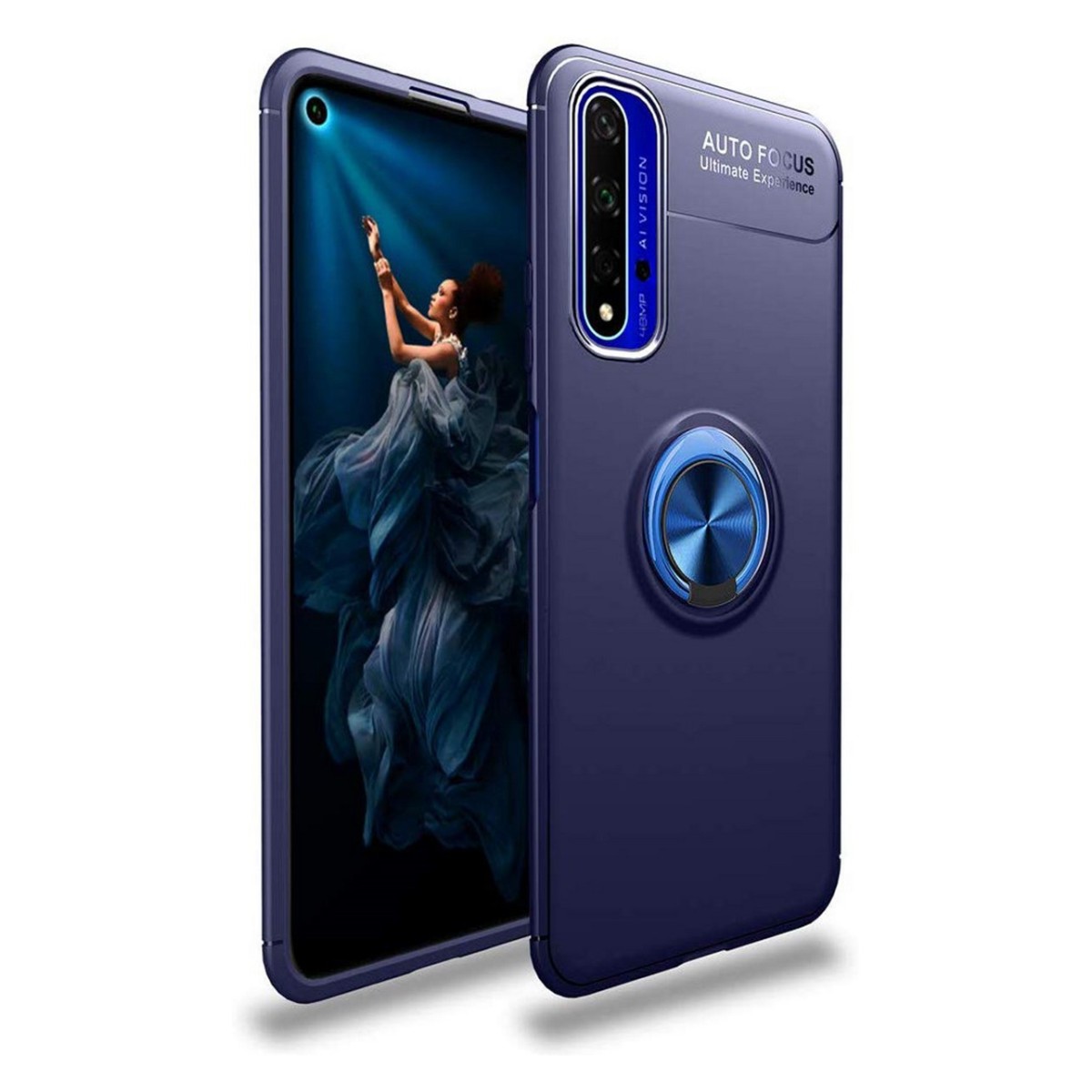 Funda Magnetica Soporte con Anillo Giratorio 360 para Huawei Nova 5T / Honor 20 Azul
