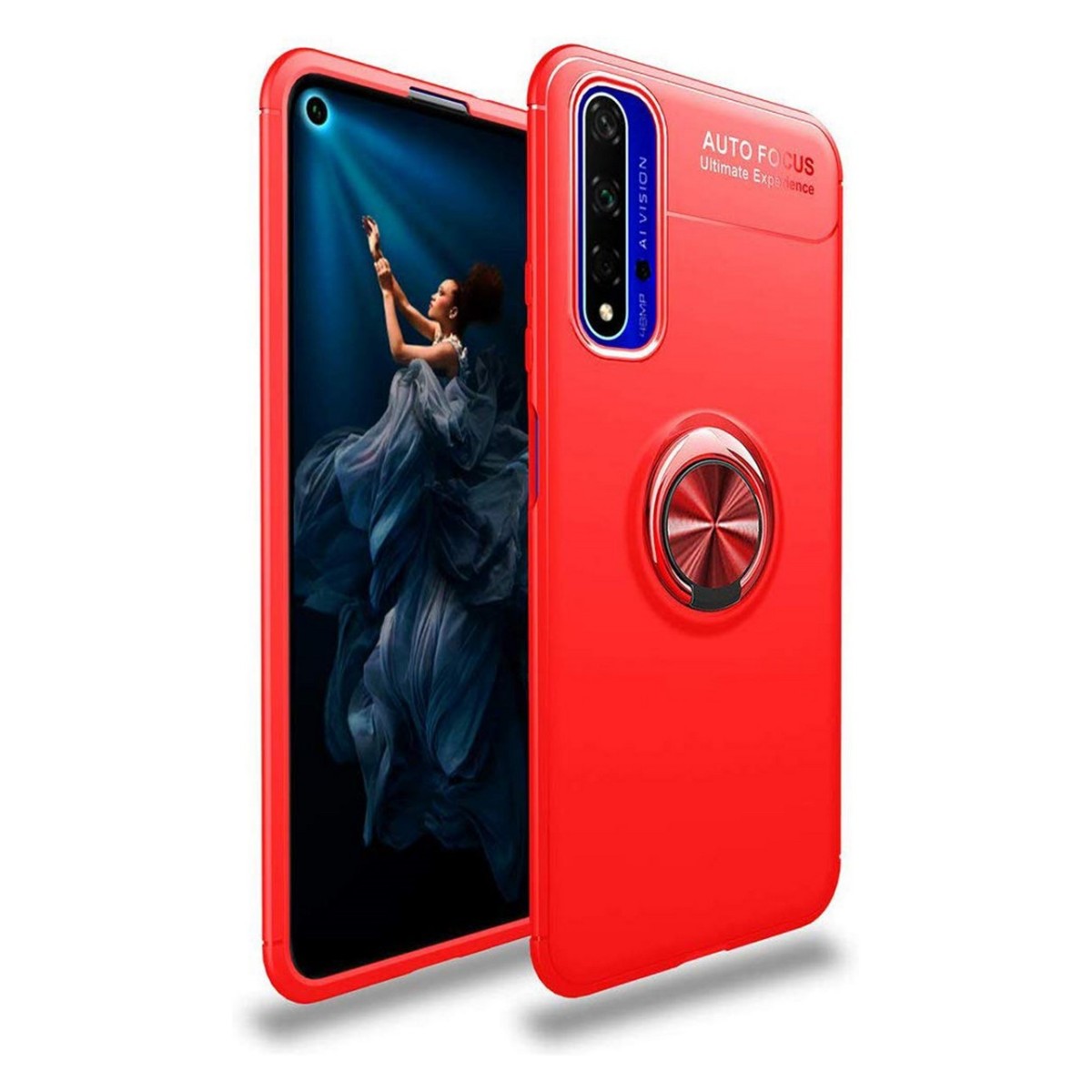Funda Magnetica Soporte con Anillo Giratorio 360 para Huawei Nova 5T / Honor 20 Roja
