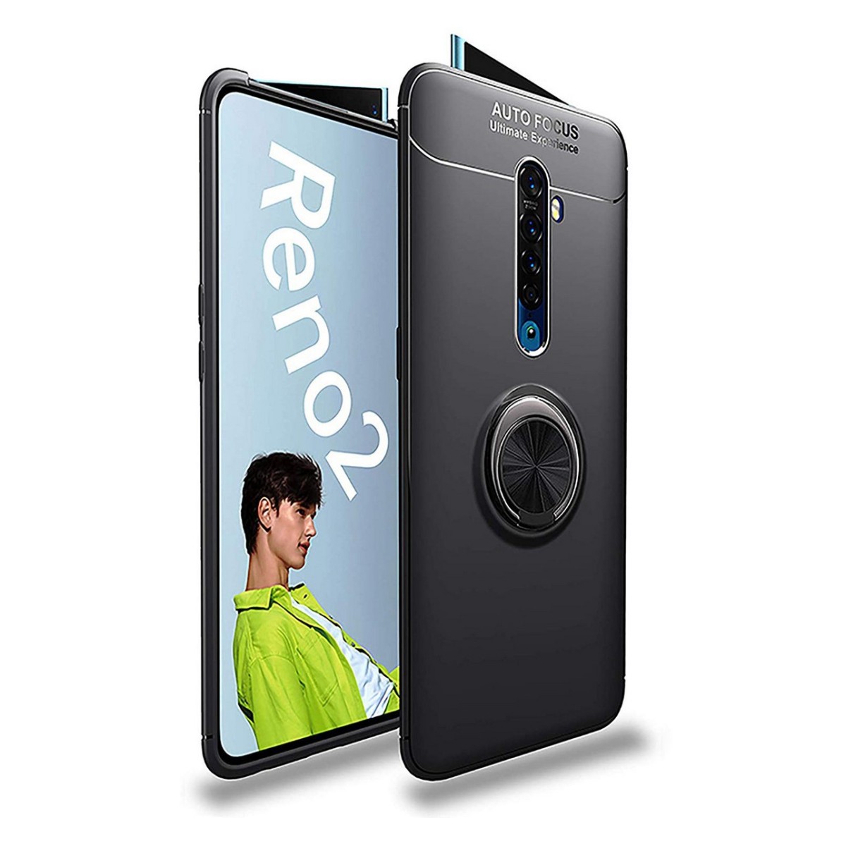 Funda Magnetica Soporte con Anillo Giratorio 360 para Oppo Reno 2 Negra