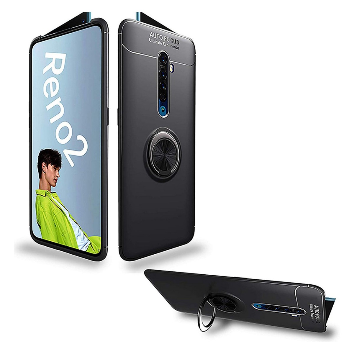 Funda Magnetica Soporte con Anillo Giratorio 360 para Oppo Reno 2 Roja