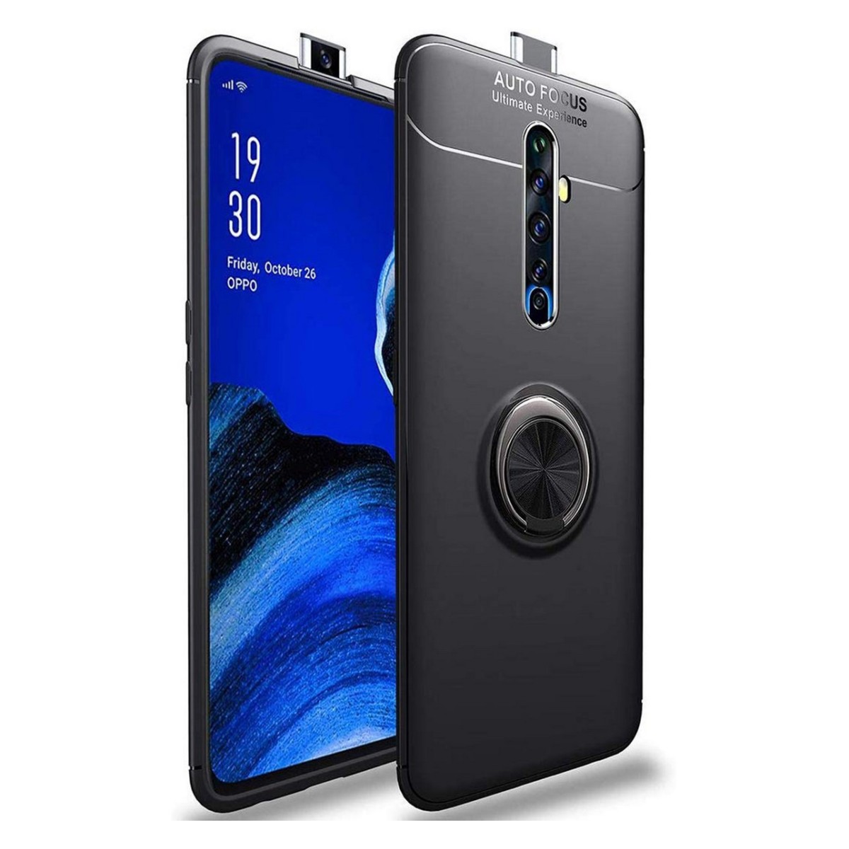 Funda Magnetica Soporte con Anillo Giratorio 360 para Oppo Reno 2Z Negra