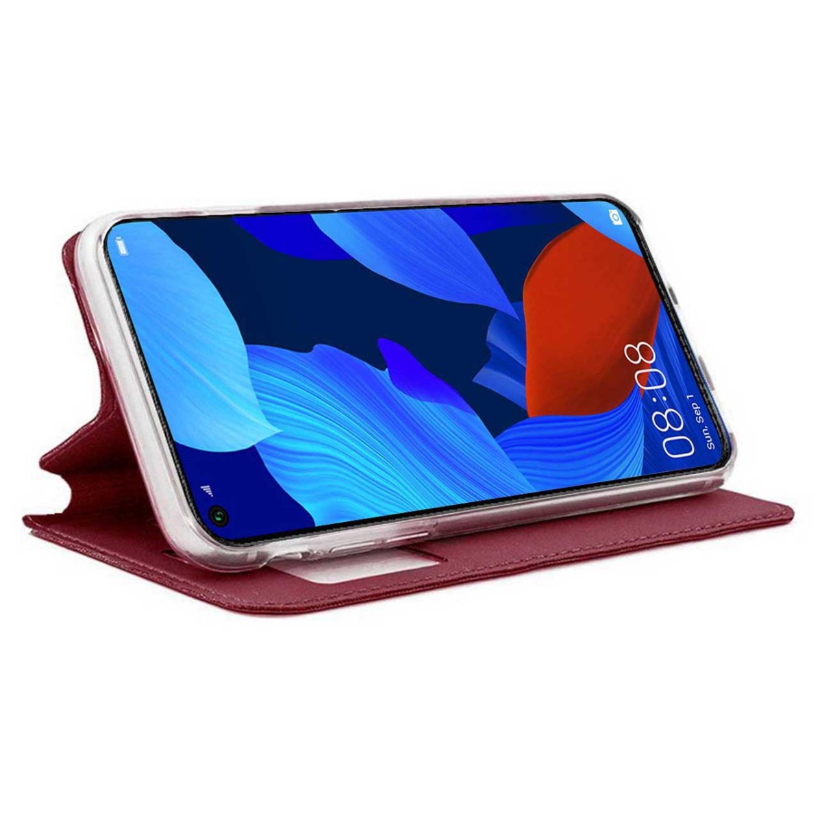 Funda Libro Soporte con Ventana para Huawei Nova 5T / Honor 20 Color Roja