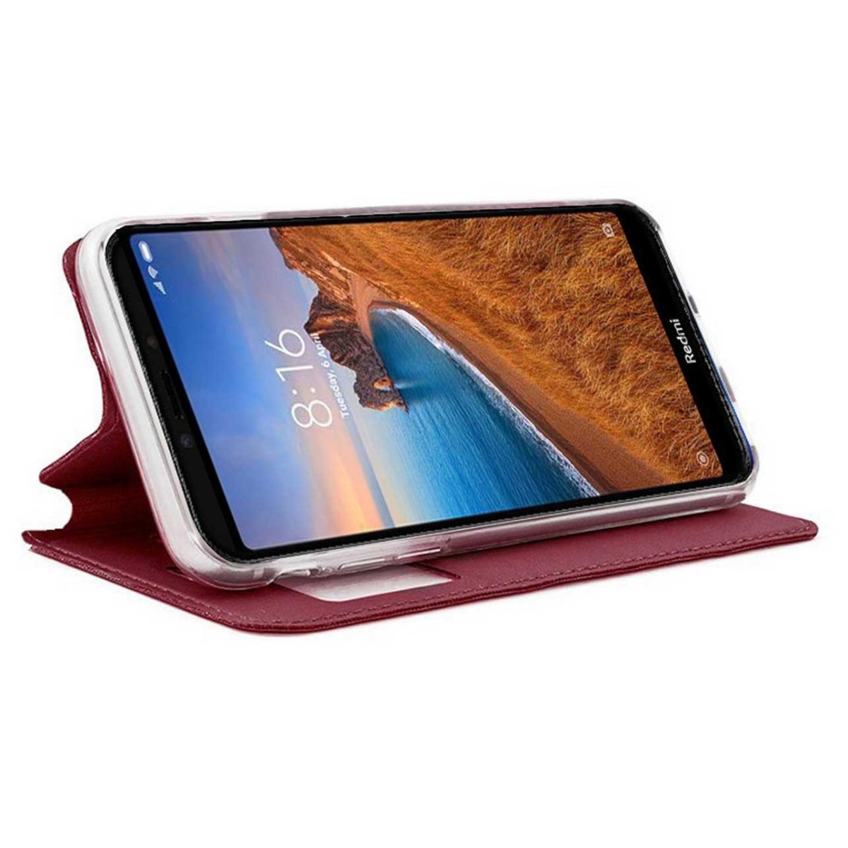 Funda Libro Soporte con Ventana para Xiaomi Redmi 7A Color Roja