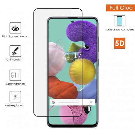 Protector Cristal Templado Completo 5D Full Glue Negro para Samsung Galaxy A51 Vidrio