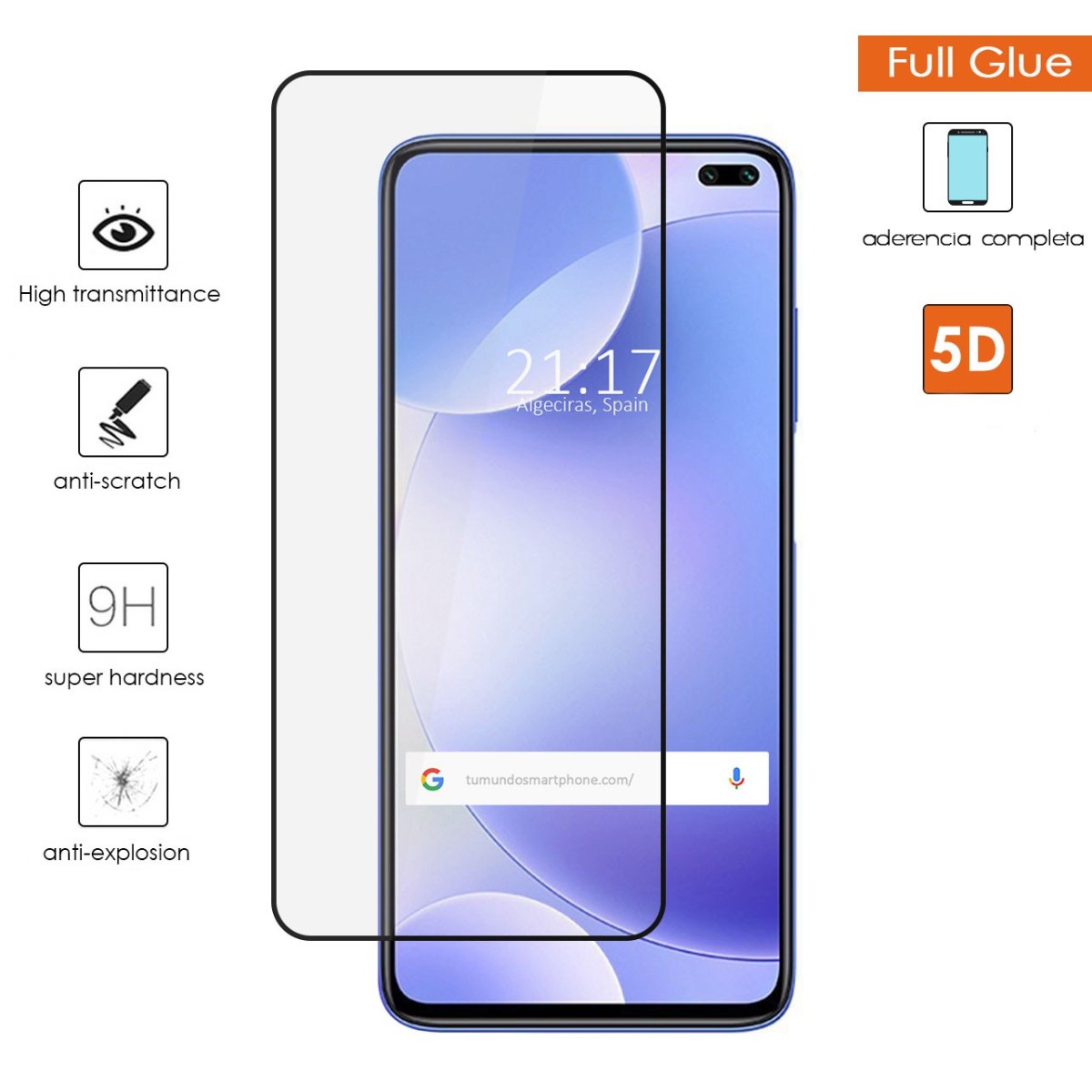 Protector Cristal Templado Completo 5D Full Glue Negro para Xiaomi Pocophone POCO X2 Vidrio