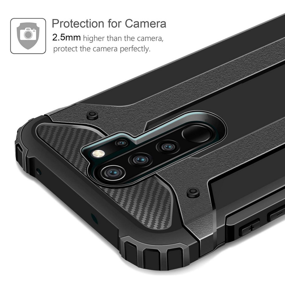 Funda Tipo Hybrid Tough Armor (Pc+Tpu) Negra para Xiaomi Redmi Note 8 Pro