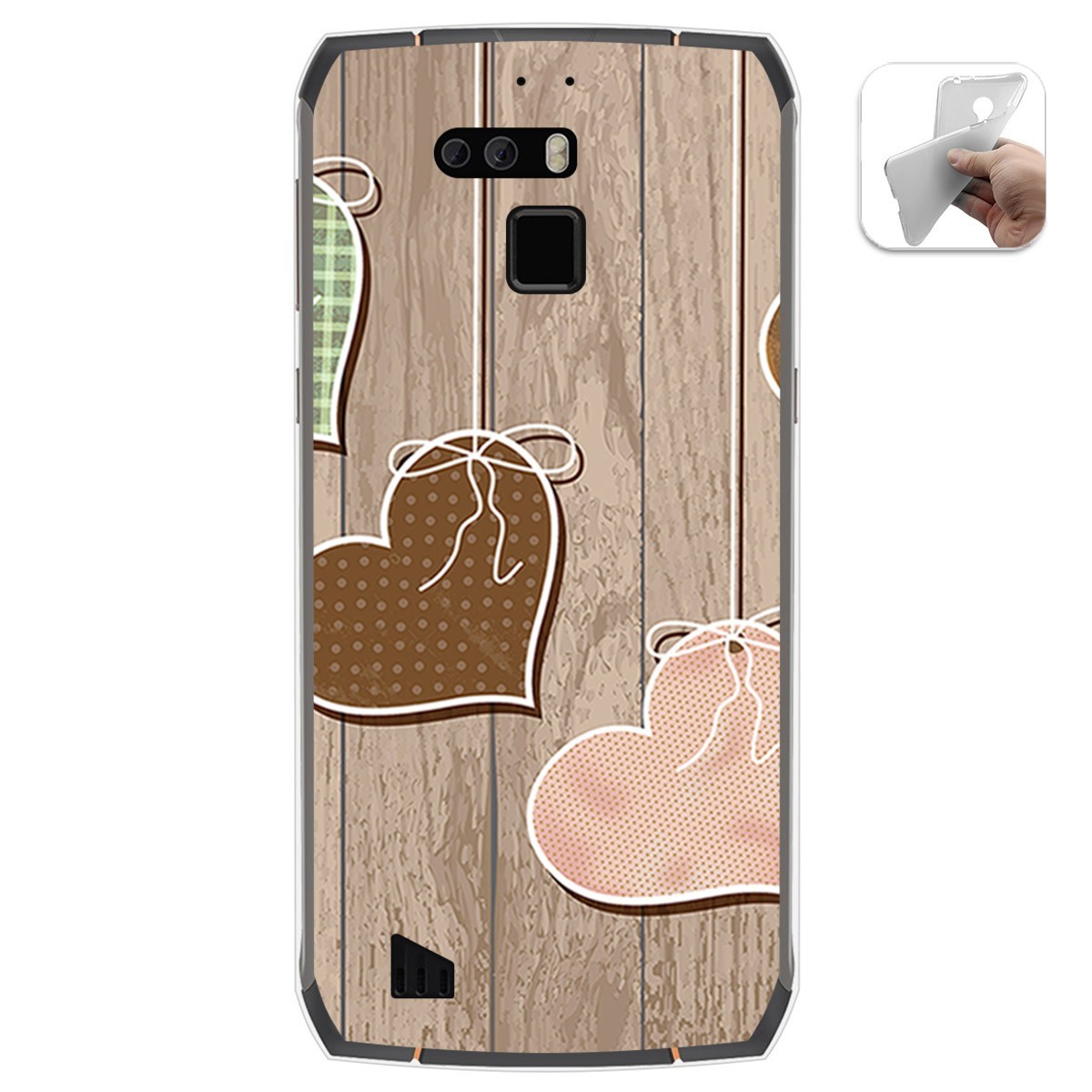 Funda Gel Tpu para Cubot King Kong 3 diseño Corazones Madera Dibujos